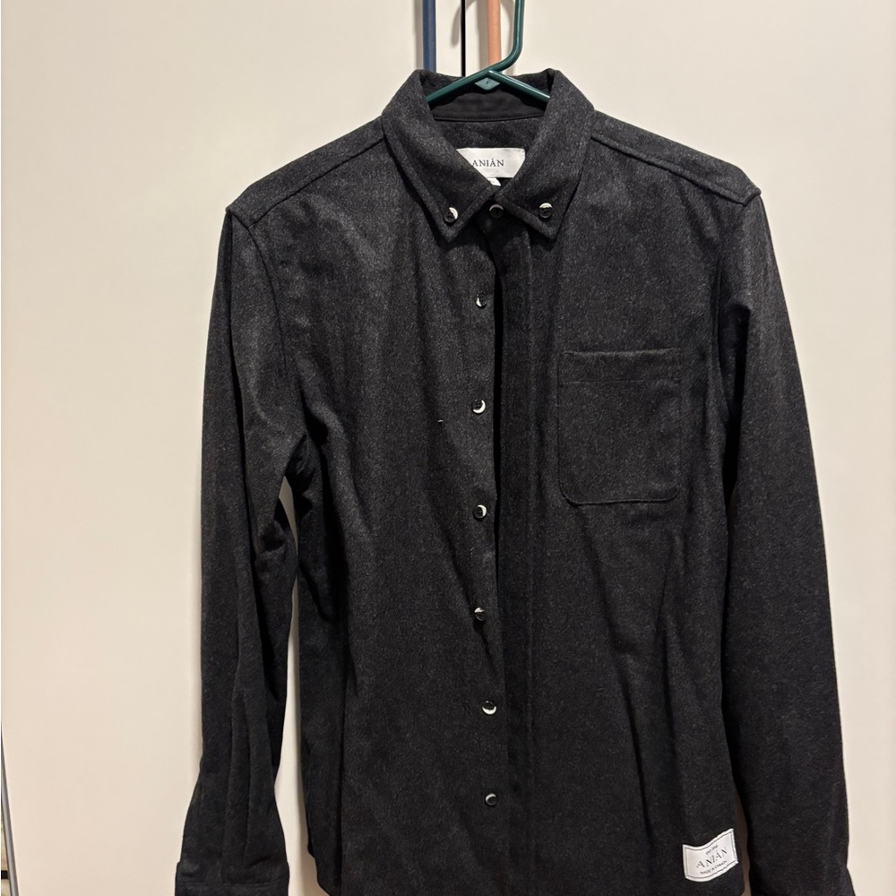 Anian Modern Melton Wool Charcoal Button Down Shirt